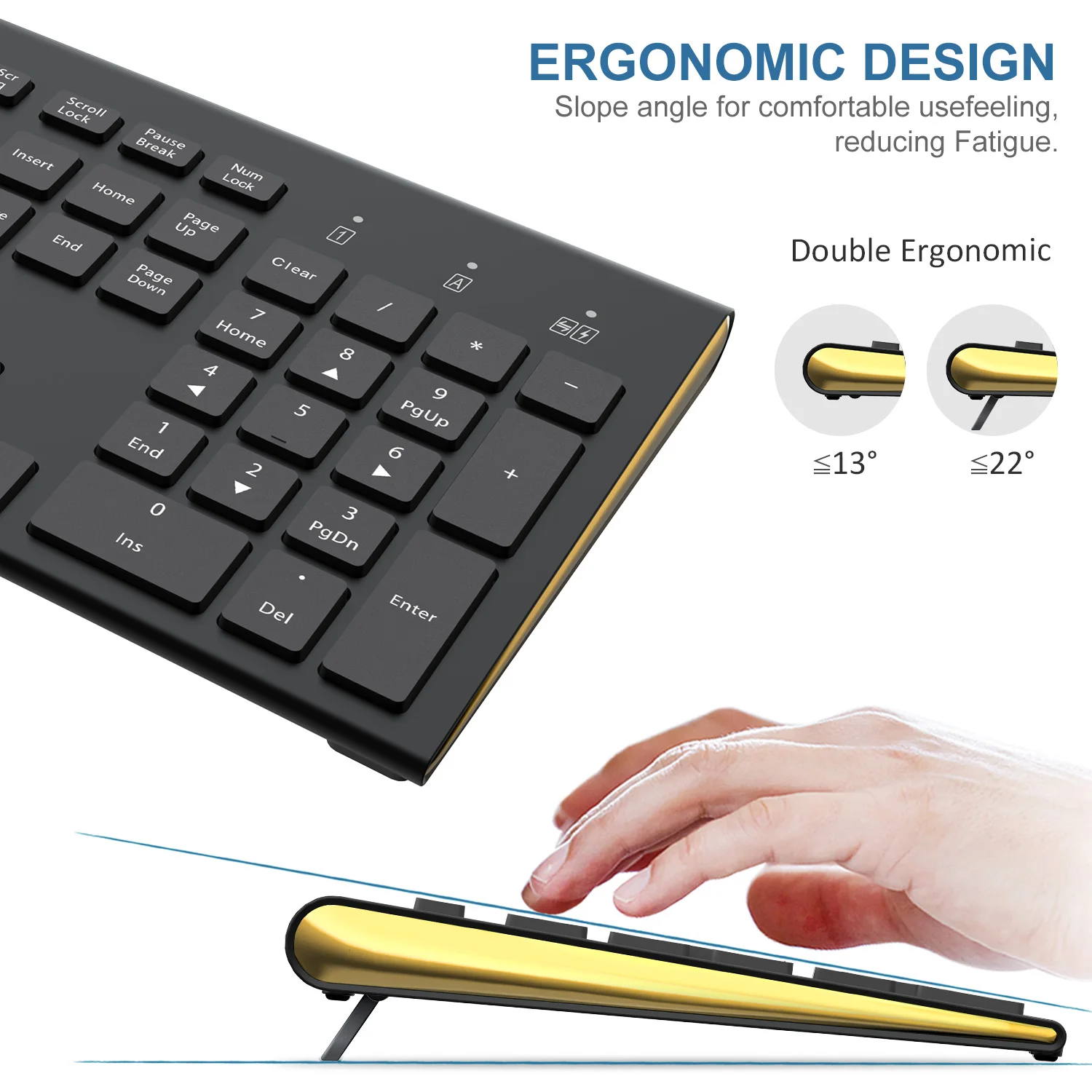 Dual System Switching Ergonomic Slope Selection 2.4G Full Size 104 Key Scissors-key Quiet Wireless Keyboard and Mouse Combos