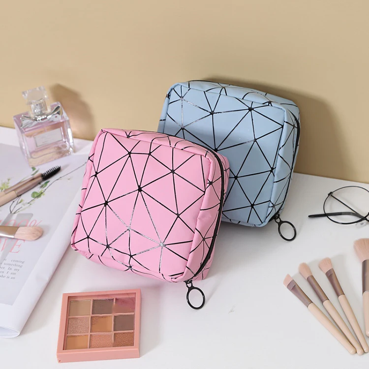 Portable Multifunctional Pu Women Menstrual Sanitary Napkin Organizer Pouch Makeup Pouch Small Travel Rhombus Cosmetic Bag