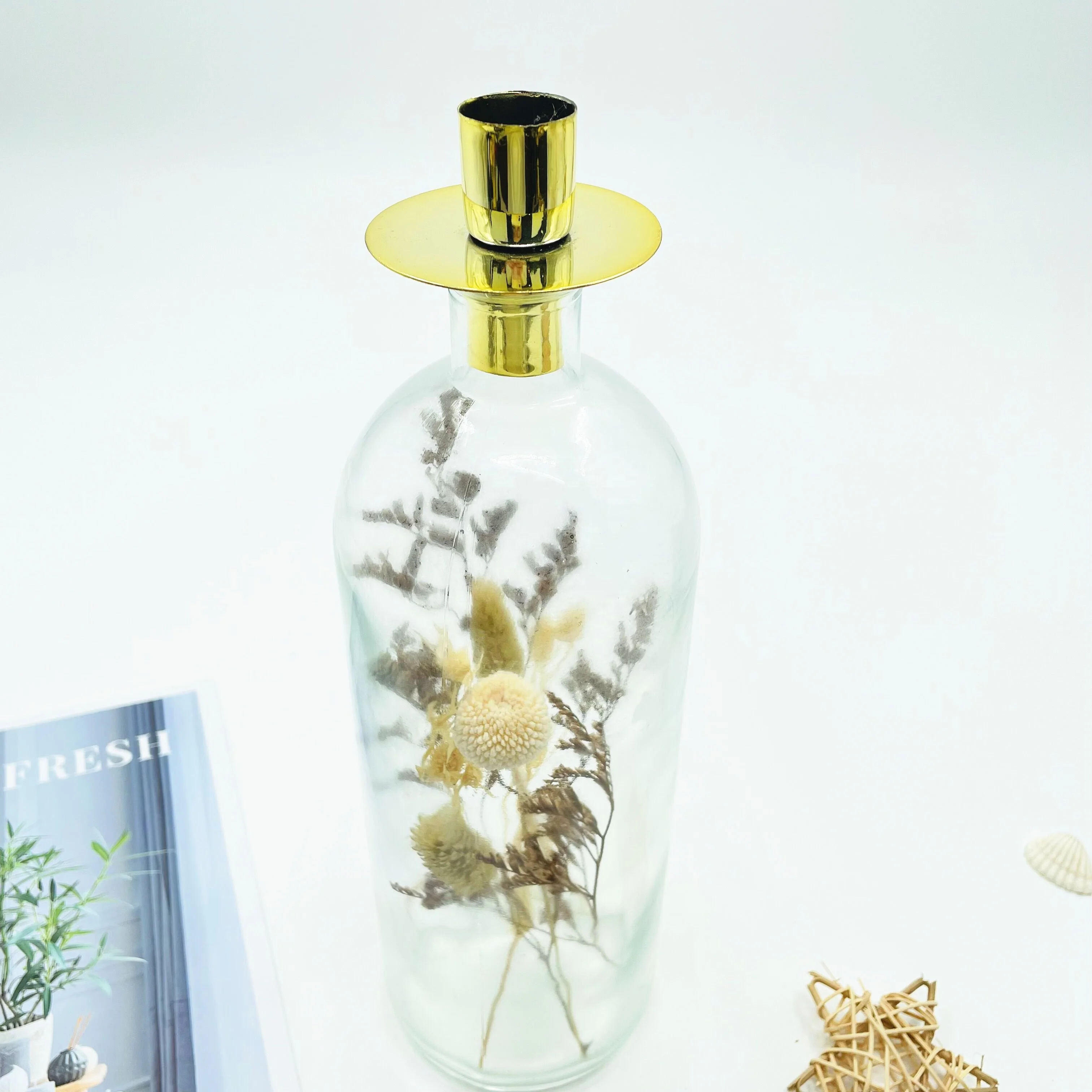 Glass candle jar home decoration artificial dried flower glass  bottle candle jar pillar candle holder
