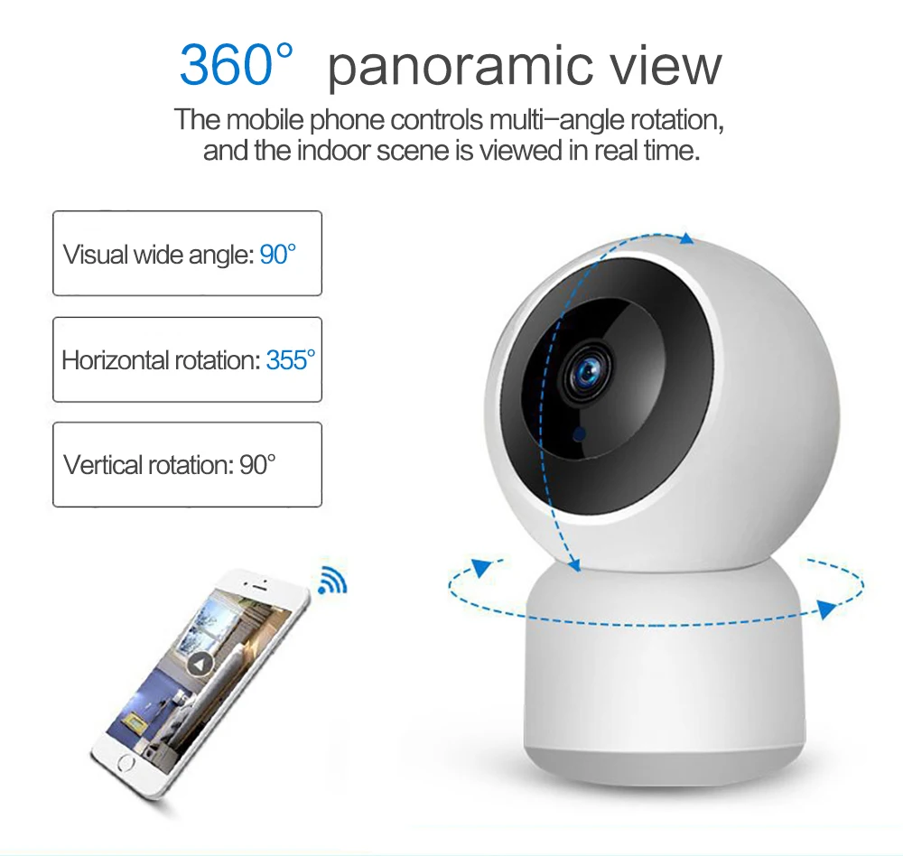 Multi-angle Rotation 360 Degree Wifi Indoor Smart Home IP Camera