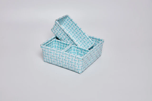 White and Blue Resin Rectangular Mini Bathroom Basket Set of 4 PP/Plastic Sundries Organizer