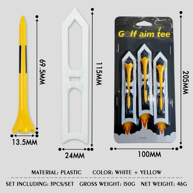 Golf Plastic Tee Accurate Aiming with Great Consistency Robotically Tested to Reduce Ball Spin Pack of 3 Golf Accessory