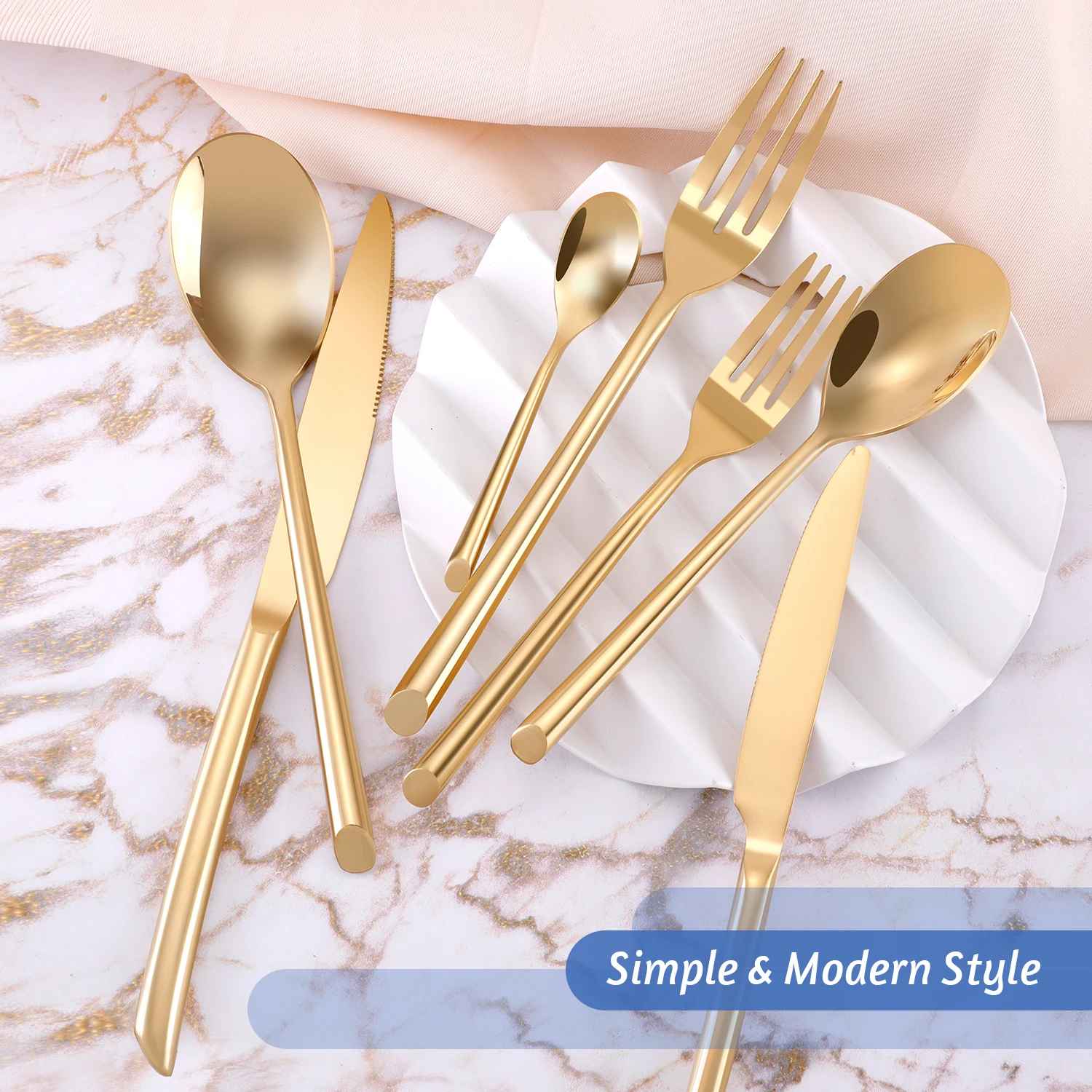 Wholesale High Quality Hand Forged Flatware Gold Stainless Steel Cutlery Set for Wedding