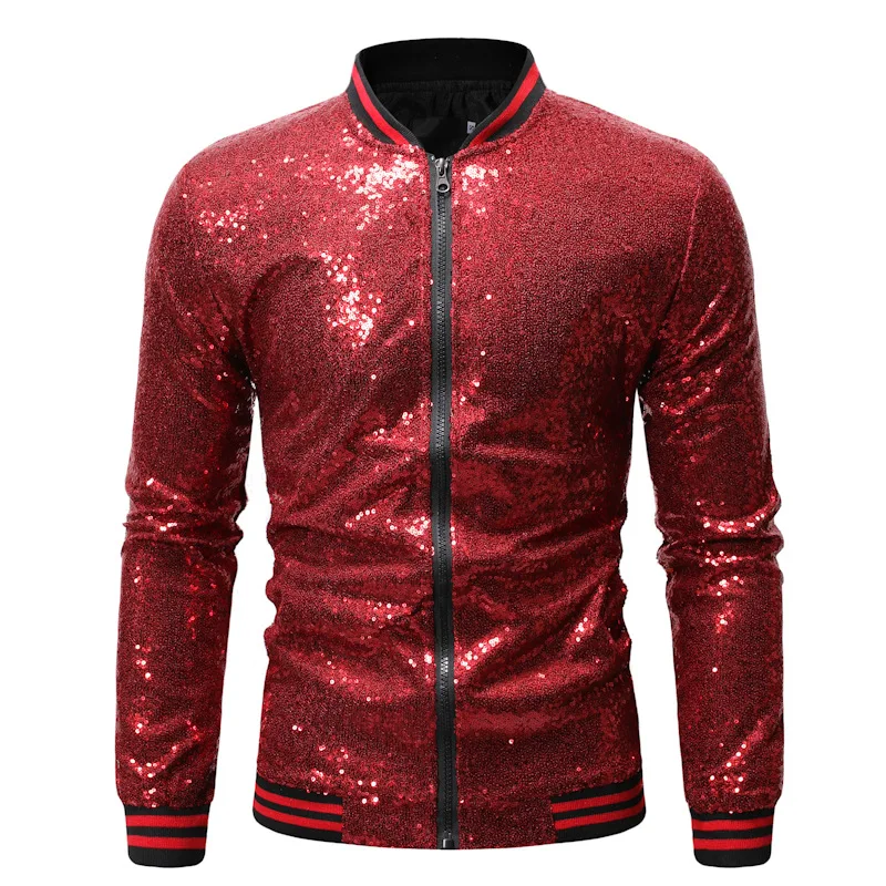 Mens Plus Size Loose Sequin Dance Dress Zip Cardigan Jacket