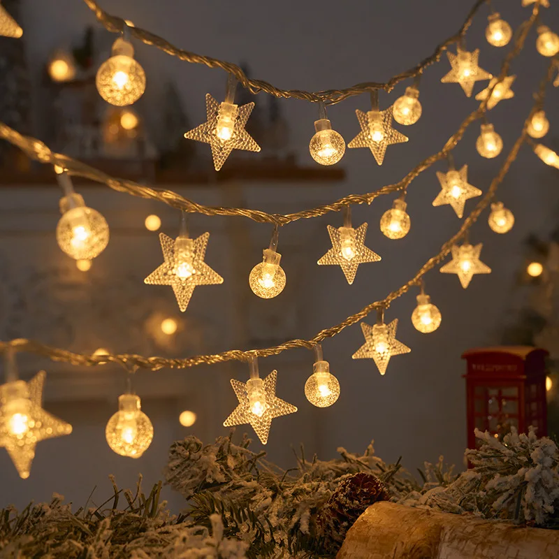 Decorative colorful LED star string light. Atmosphere USB Christmas battery box, warm light string for Christmas tree