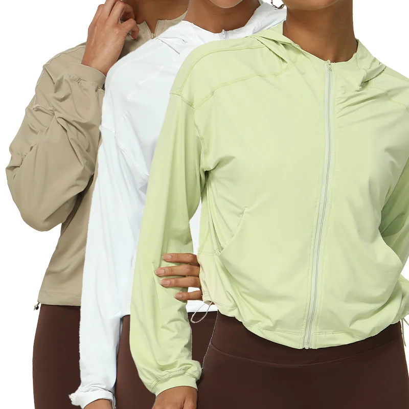 sm2348 Women Autumn Light Weight Front Zipper Hoodies Anti-UV Jacket Quick Dry Outdoor Hiking Casual Sports Yoga Active Wear