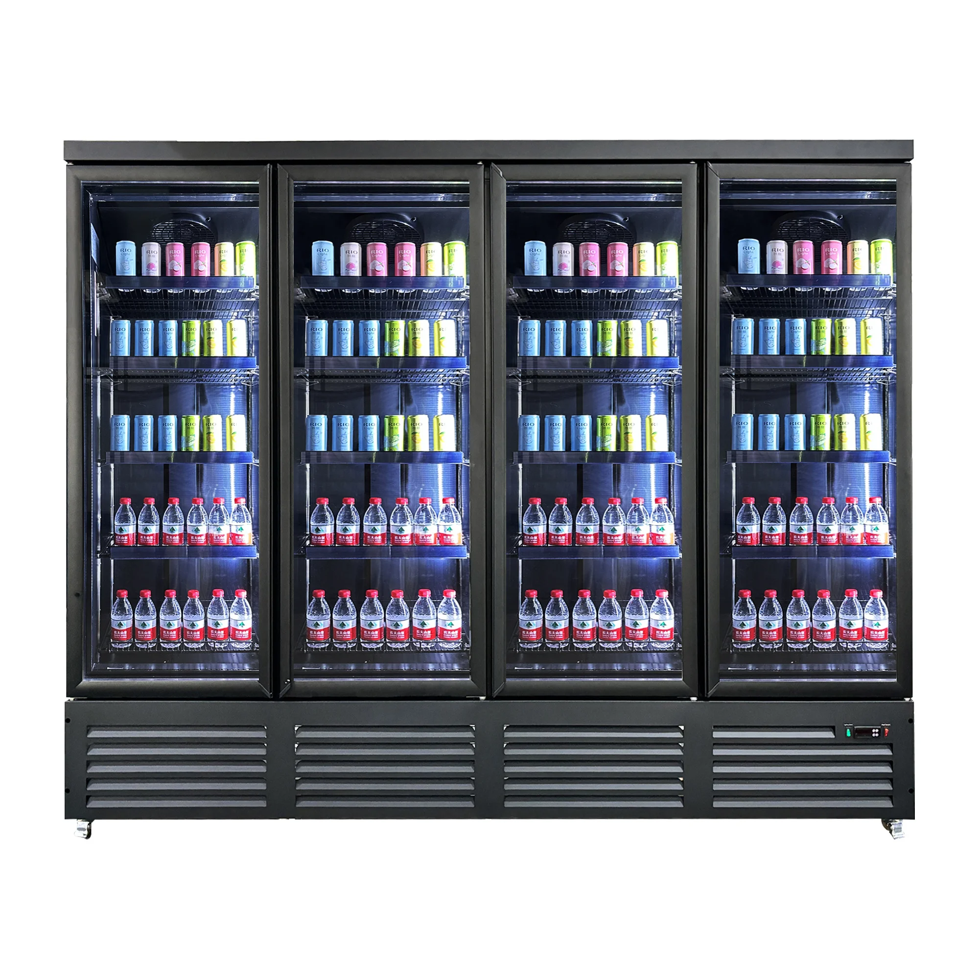 Commercial supermarket 4 doors vertical glass display cold drinks refrigerator and freezer