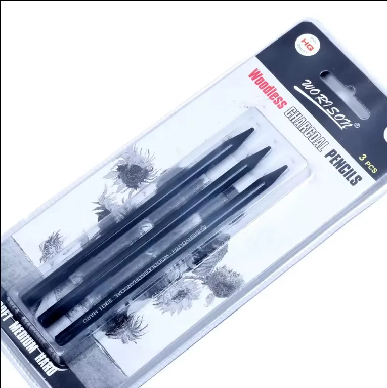 3  Pcs Hard/Medium/Soft Woodless Charcoal Pencil Set Professional Sketch Pencil Drawing Tools For Art Supplies