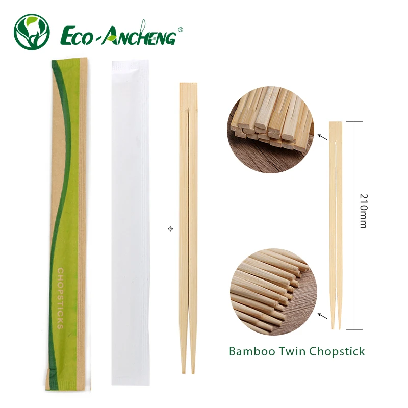 Eco Ancheng 100 Pairs Bamboo Chopsticks Disposable Sleeved and Separated Chop Sticks Quality Chopsticks