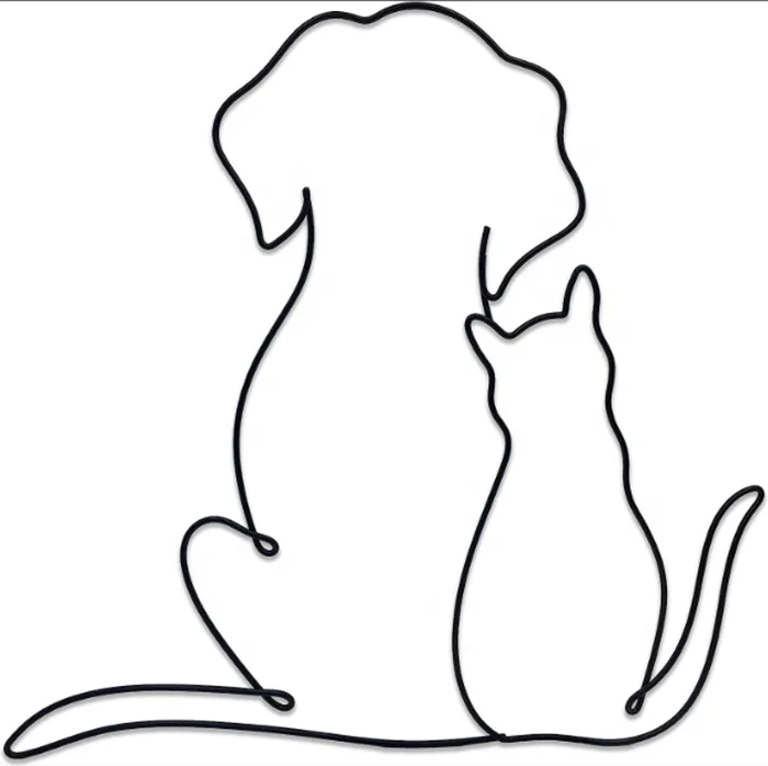Cute Wall Art Decor Metal Dog And Cat Wire Line Wall Decoration For Living Room