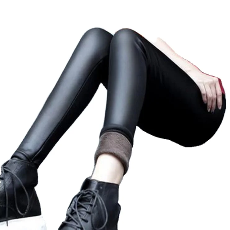 Женские зимние эластичные леггинсы с высокой талией, облегающие матовые кожаные брюки большого размера, колготки, женские брюки, зимние леггинсы для женщин