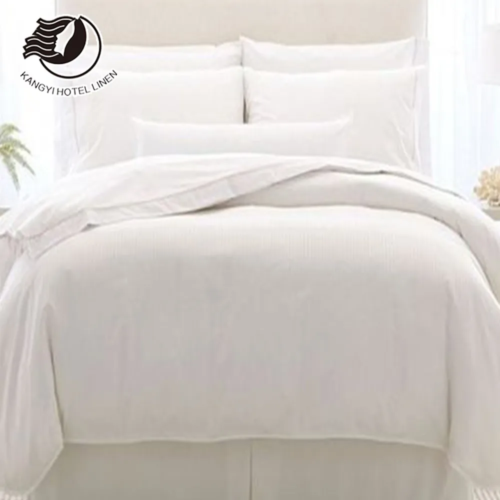European Simple Plain Style 300TC Hotel Cotton Bed Room Bedding Linen Set For 3/4/5 Star Hotel