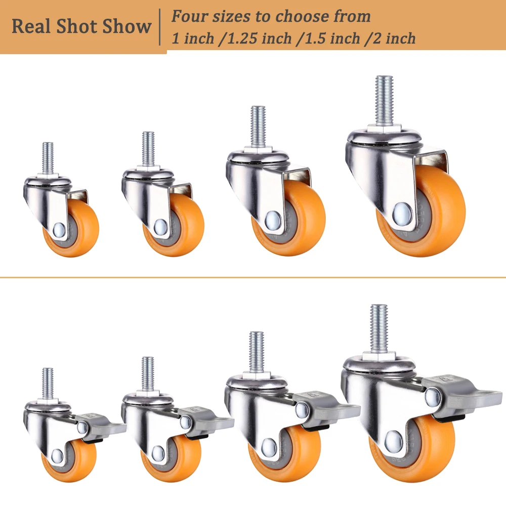1/1.25/1.5/2 Inch Caster Wheel Nylon Wheels PH028 360 Degree Swivel Orange Contemporary Furniture CASTER