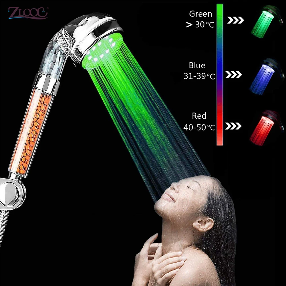 LED SPA Shower Head Pressurized Sprinkler Water Saving Temperature Control LED Anion Shower Water Faucet Tap Heads For Bathroom