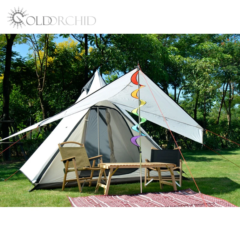 Outdoor indian bell tent glamping waterproof 3-4 person ultralight pyramid teepee tent for luxury camping