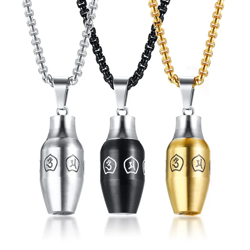 Оптовая продажа, подвеска в виде урны для домашних животных, мантра из нержавеющей стали с шестью символами, может открываться, ювелирное изделие в виде ПЭТ, ожерелье, сувенир, кремационные украшения