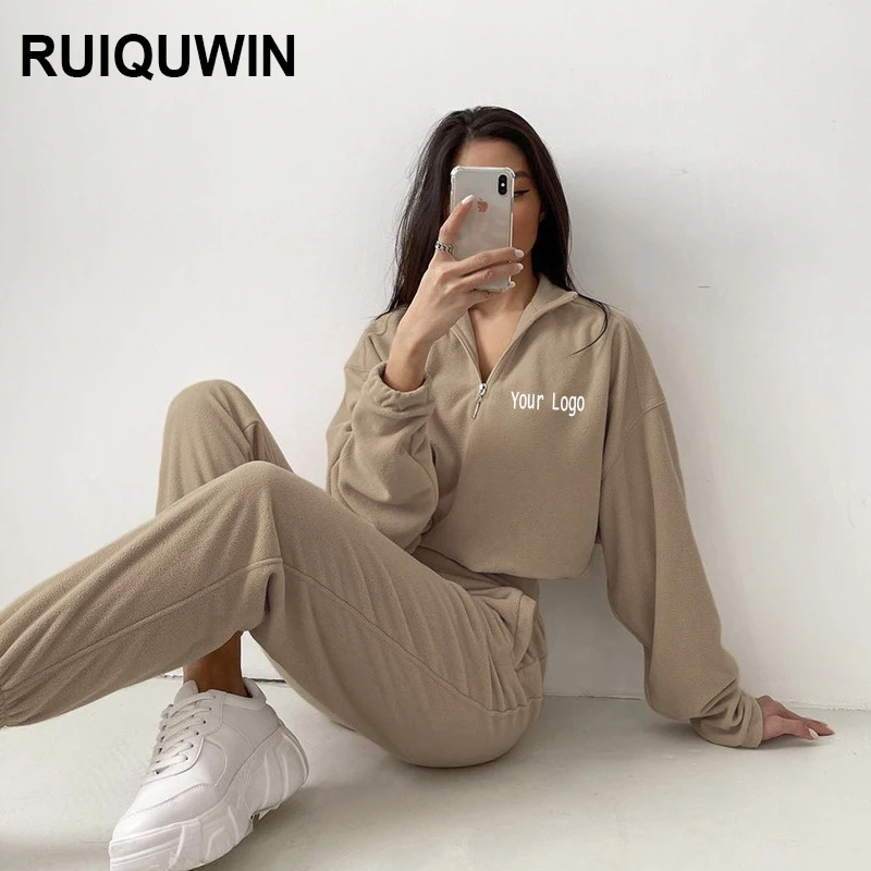 RUIQUWIN New Fashion Sports Wear Women Set Two Piece Plain Running Tracksuits Zipper Wholesale Tracksuits Jogger Sets