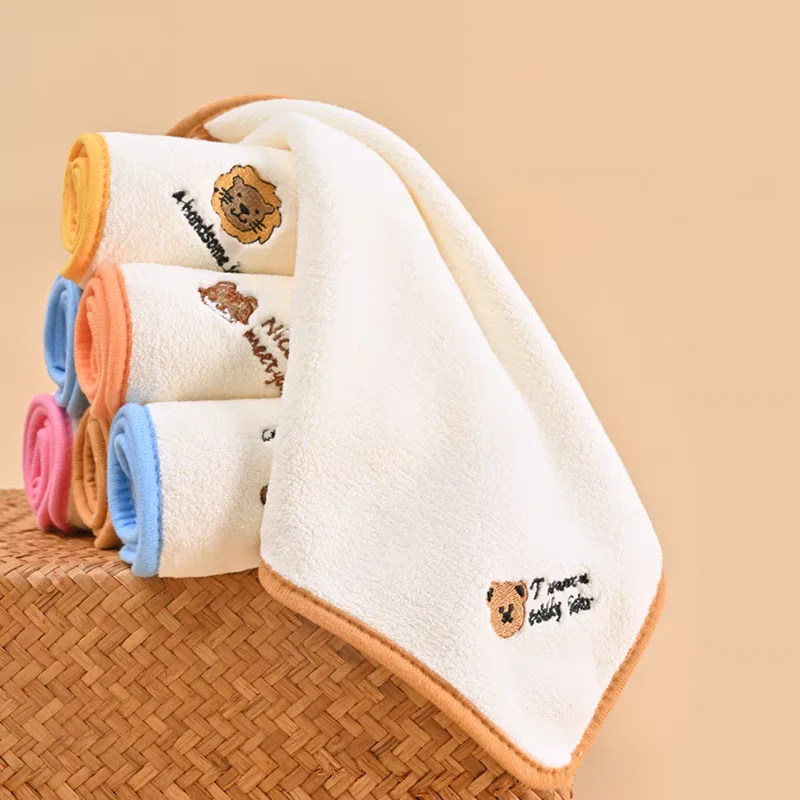 Wholesale Customized Baby Grade Soft and Absorbent Cleaning Embroidered Face Towels 30x30cm for Kindergarten Use