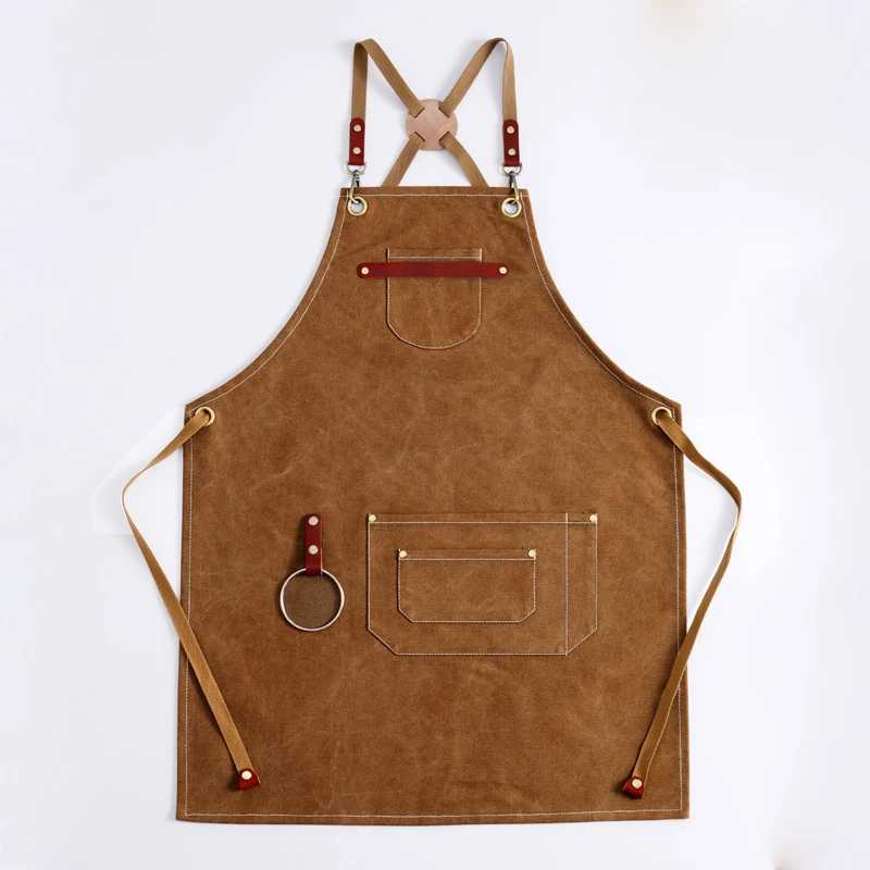 Custom Label leather denim canvas apron customizable canvas apron with pockets stain proof custom logo canvas apron