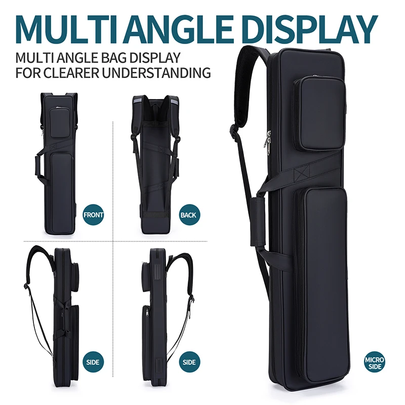 Custom Soft Snooker Cue Carrying Case with Waterproof Double Shoulder Straps 4 Butts and 4 Shafts Pool Billiard Bag
