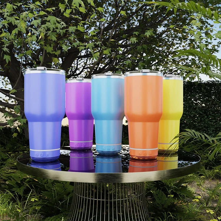 IPX6 Waterproof 30oz stainless steel bluetooth water bottle handsfree wireless speaker tumbler cup