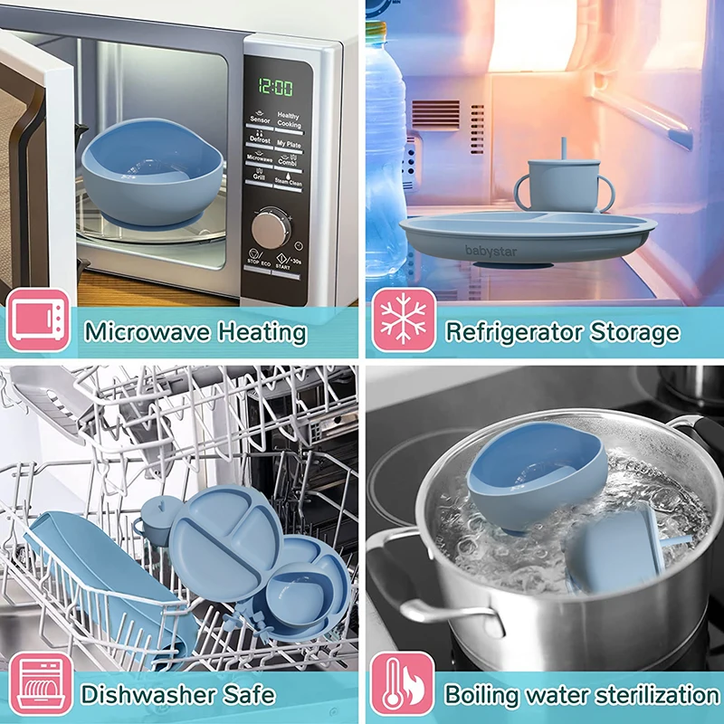 Wholesale Cheap 9 Pieces Newborn Silicone Tableware Bpa Free Baby Eating Suction Bowls Plates Silicone Baby Feeding Set For Baby