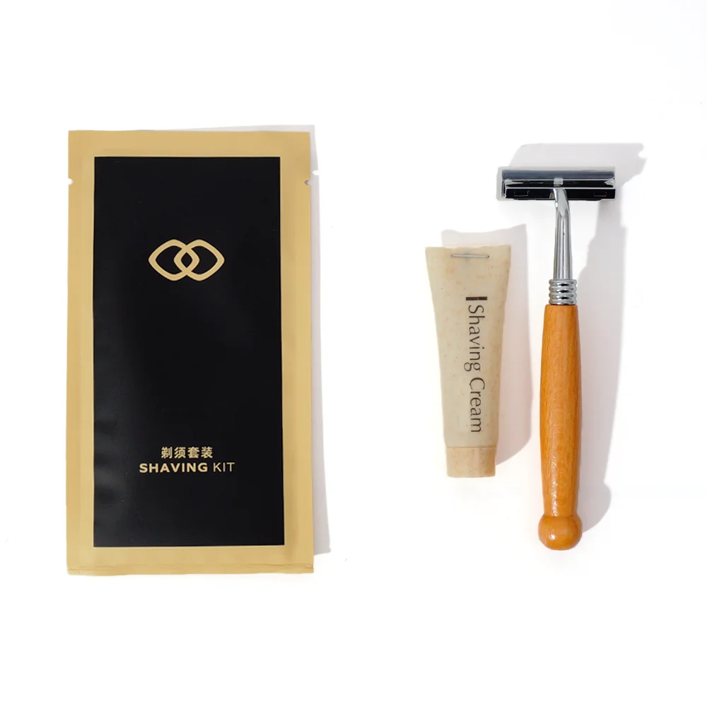 Customized Logo Disposable Hotel Shaving Kit Hotel Guest Supplies Wooden Shaving Razor