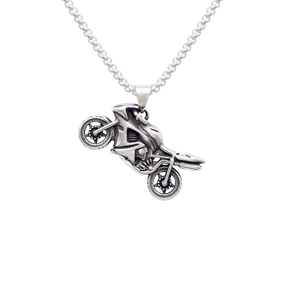 Creative Design Super Cool Rock Hip Hop Non Tarnish Hypoallergenic Silver Stainless Steel Motorcycle Necklace Jewelry