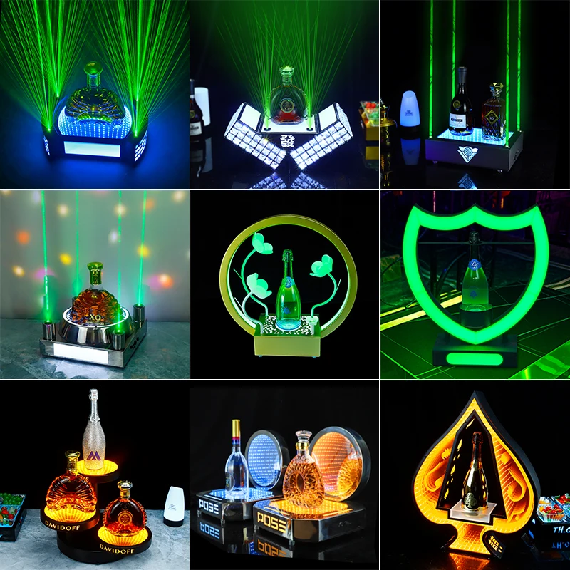 Bar nightclubs wedding Custom serving Tray LED Light Base Stand Rack Champagne whisky wine bottle Glorifiers Display Holder