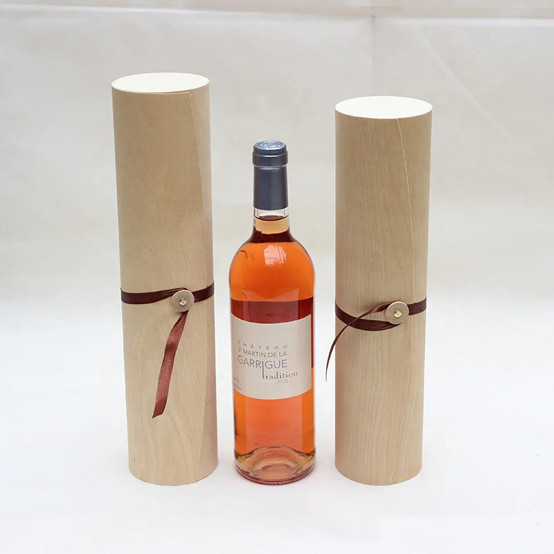 Custom design Wood Cylinder Wine Bottle Box Natural Bentwood Wine Boxes