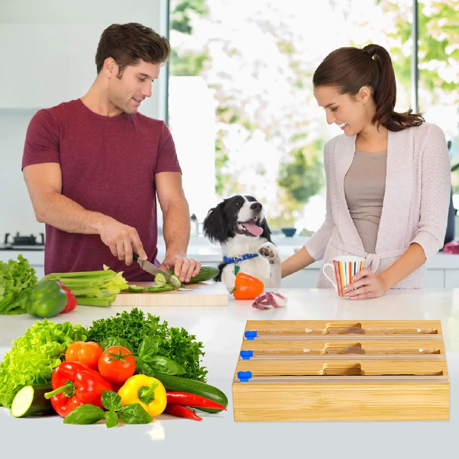 Multifunction Paper Tin Foil Cutter Dispenser 3 In 1roll Plastic Cling Bamboo Wall Mounted Wrap Dispenser Organizer