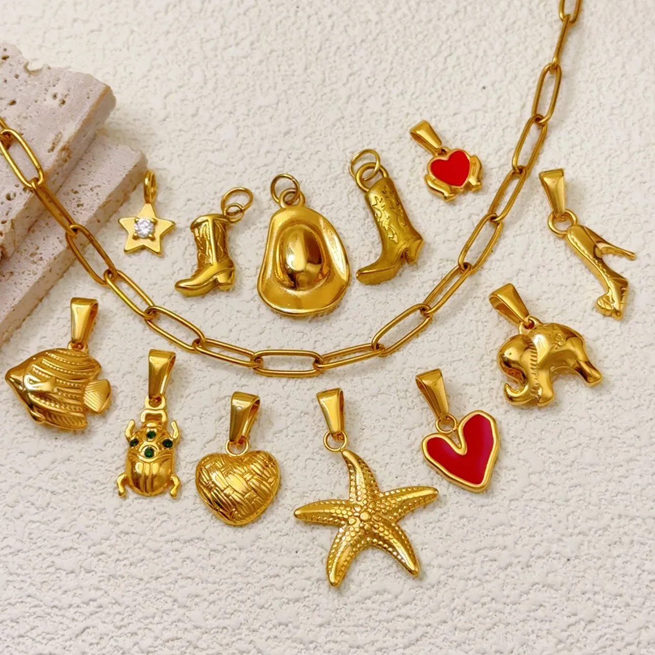 Stainless Steel Waterproof Non Tarnish Diy Cowboy Boot Starfish Beetle Pendant 18k Gold Wholesale Bulk Charms For Jewelry Making