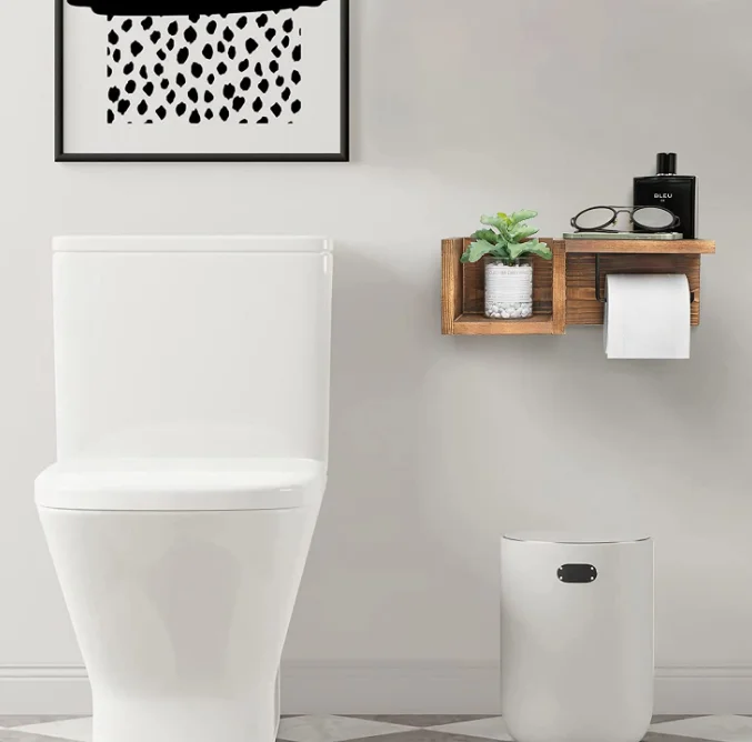 Best selling wall mounted kitchen bathrooms toilet paper holder wood toilet paper holder with shelf