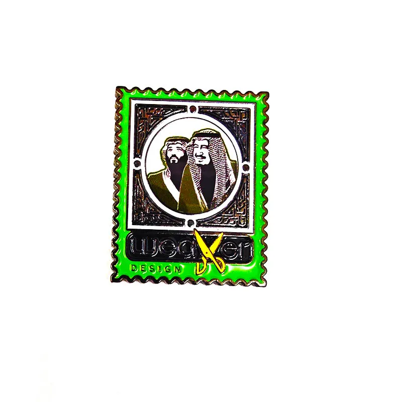 Customized Saudi Arabia King Prince Salman Souvenir Pin UAE Sheikh KSA Phone 3M Sticker Shiny Gold Flag Epoxy Lapel Pins Badge