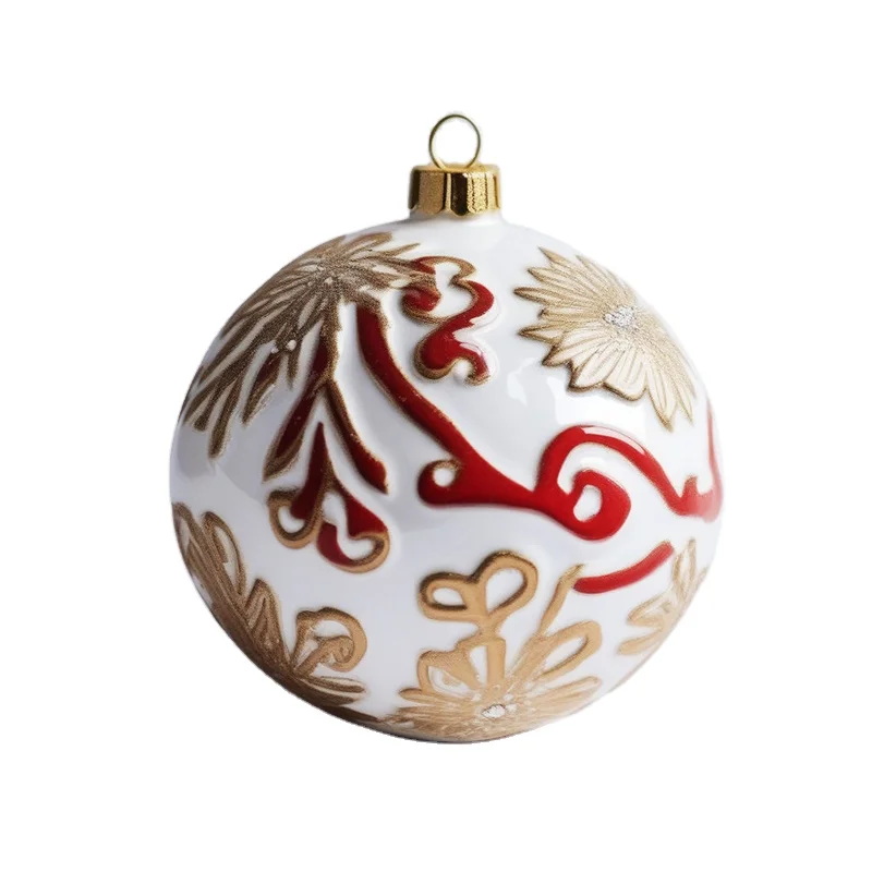 wholesale handwork snowflake emboss christmas hanging decor bauble custom unique christmas Tree ceramic ball ornaments