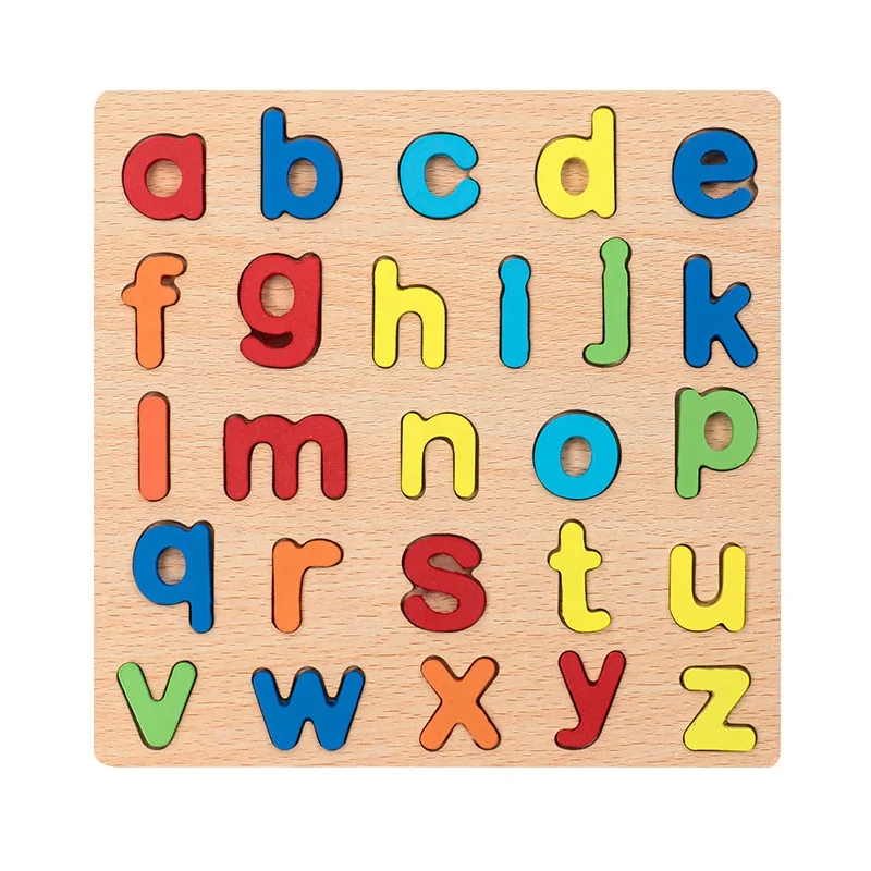 Educational Toys Wooden Puzzles Wood Montessori Learning Board Large Alphabet ABC Upper Case Letter and Number for Boys Girls