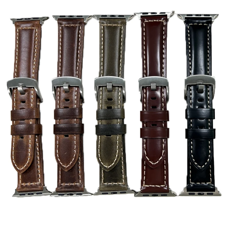 Compatible with Apple Watch Series 8 Band 45mm 44mm 42mm Quick Release Genuine Leather Band Replacement Strap