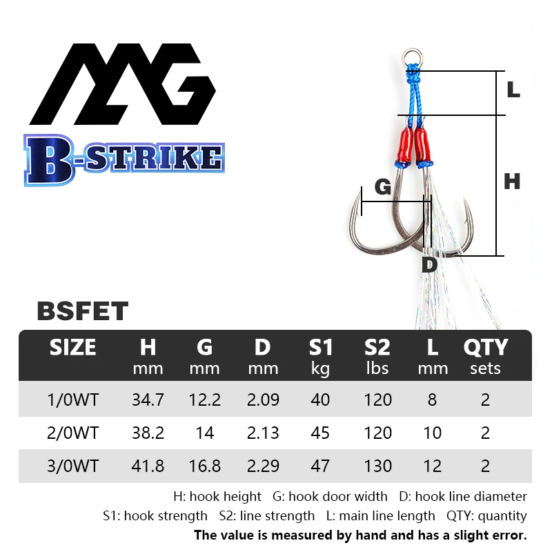 MAG BSFET-WT High Quality UV+LUMO Jigging Carbon Stainless Steel Fishing Double Assist Hooks Fishing Twins Hook