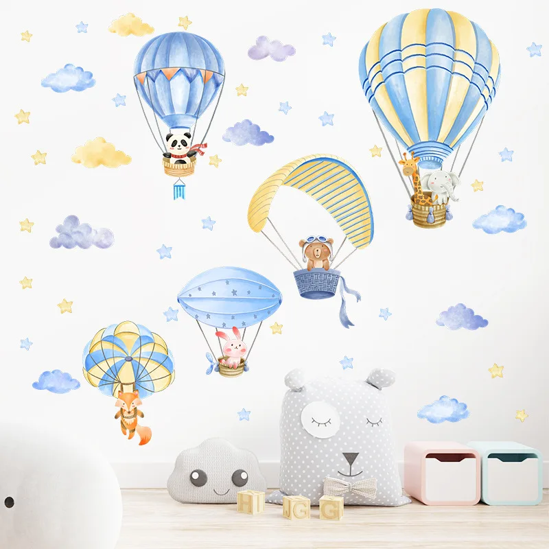 Animal Hot air balloon Wall Sticker Cartoon Hot air balloon Decals  Living Room Decorative Wallpaper