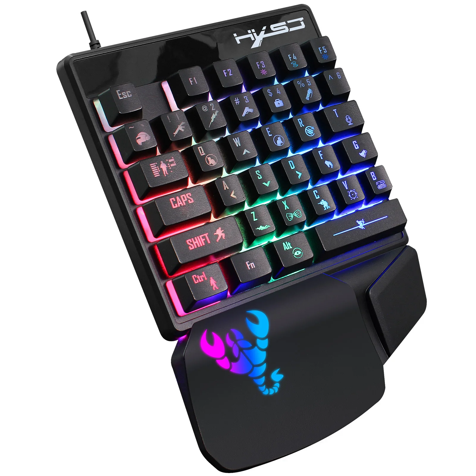 HXSJ V400RGB one-handed membrane keyboard left-handed mechanical feel eat chicken one-handed backlit keyboard 35 key