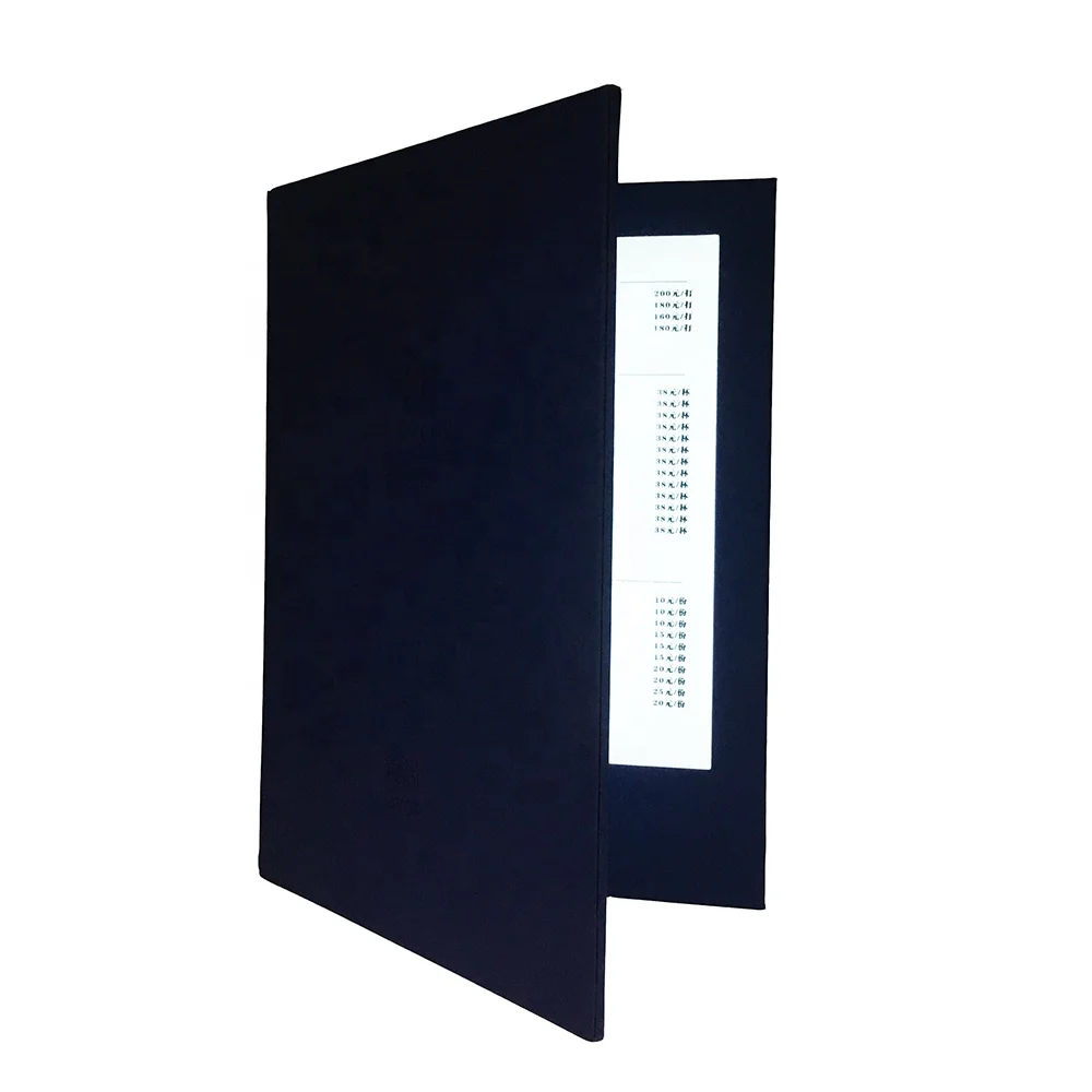 A4 restaurant wireless electronic menu light up menu for restaurant made in navy blue PU with emboss logos