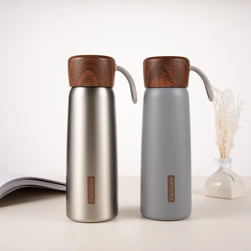 New Arrival 400ml 500ml Insulated Thermos Water Cup Stainless Steel Double Wall Vacuum Flask with Wood Pattern