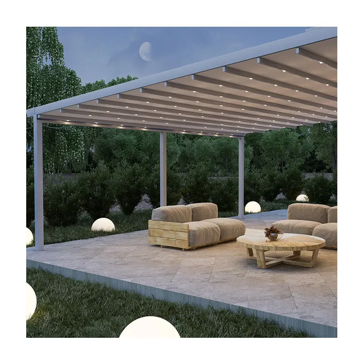 Guangzhou Motorised Bioclimatic Aluminio Fabric Pvc Sunshade Outdoor Pergola Roof with Textile Screen
