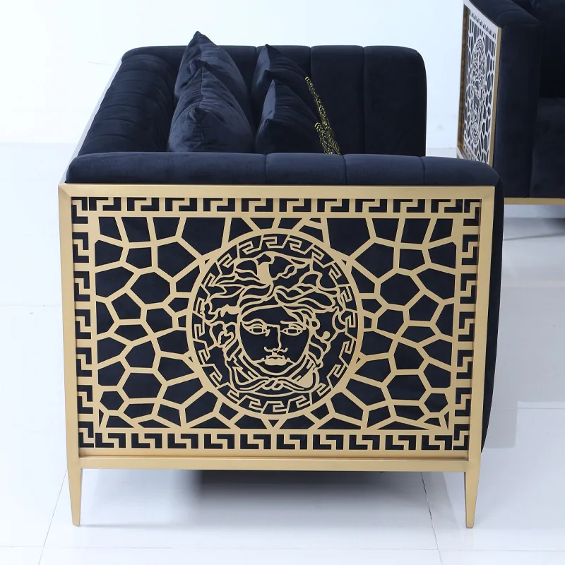 Nordic Designer Modern Accent Furniture Gold Metal Frame Living Room Luxury Sofa Loveseat and Chair