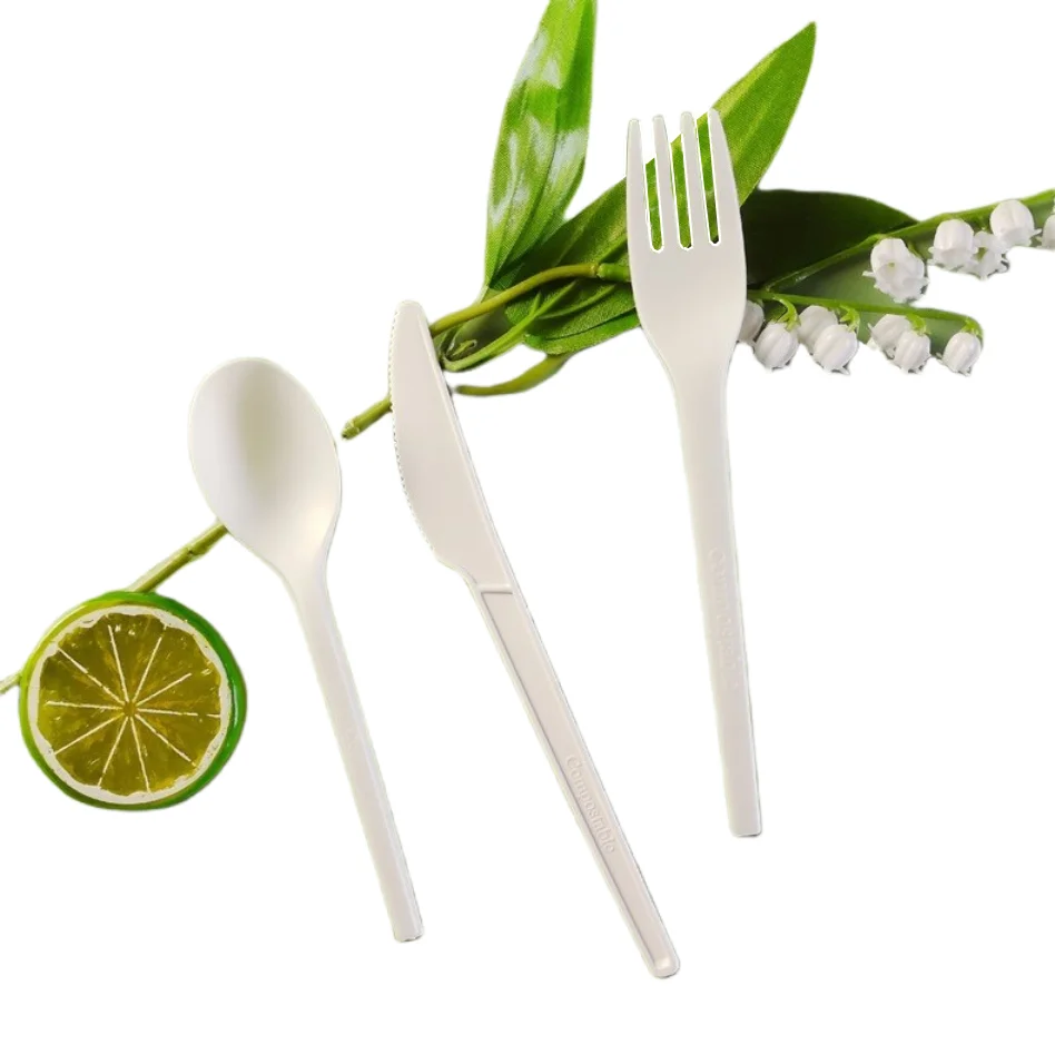 6.5 inch CPLA Compostable Forks Knife Spoon Set Disposable 180 Days Biodegradable Cutlery