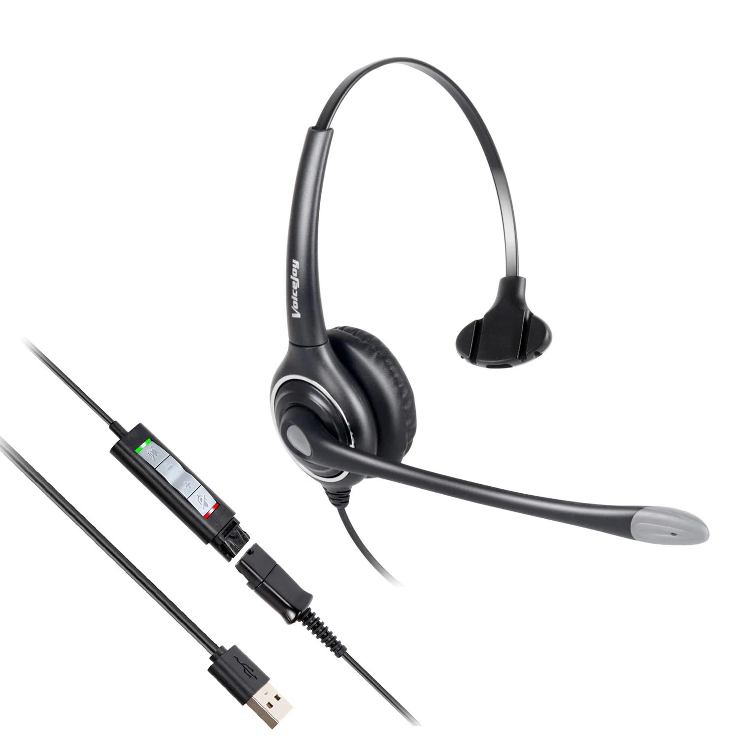 VoiceJoy быстрое отключение к USB-адаптеру, в комплект входит шумоподавление, USB-гарнитура для звонков с микрофоном для команд Skype