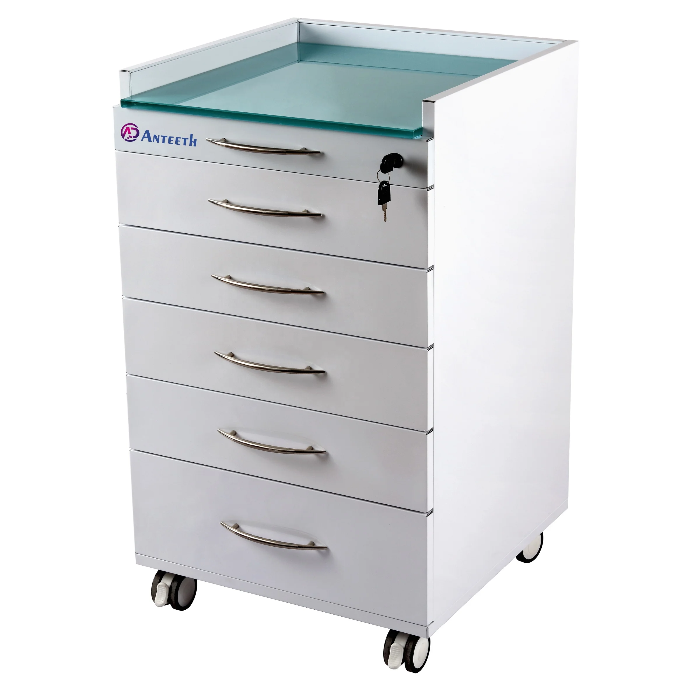 Clinic Hospital Furniture 5 Drawers Movable Trolley Cart Dental Mobile Stainless Steel Cabinet