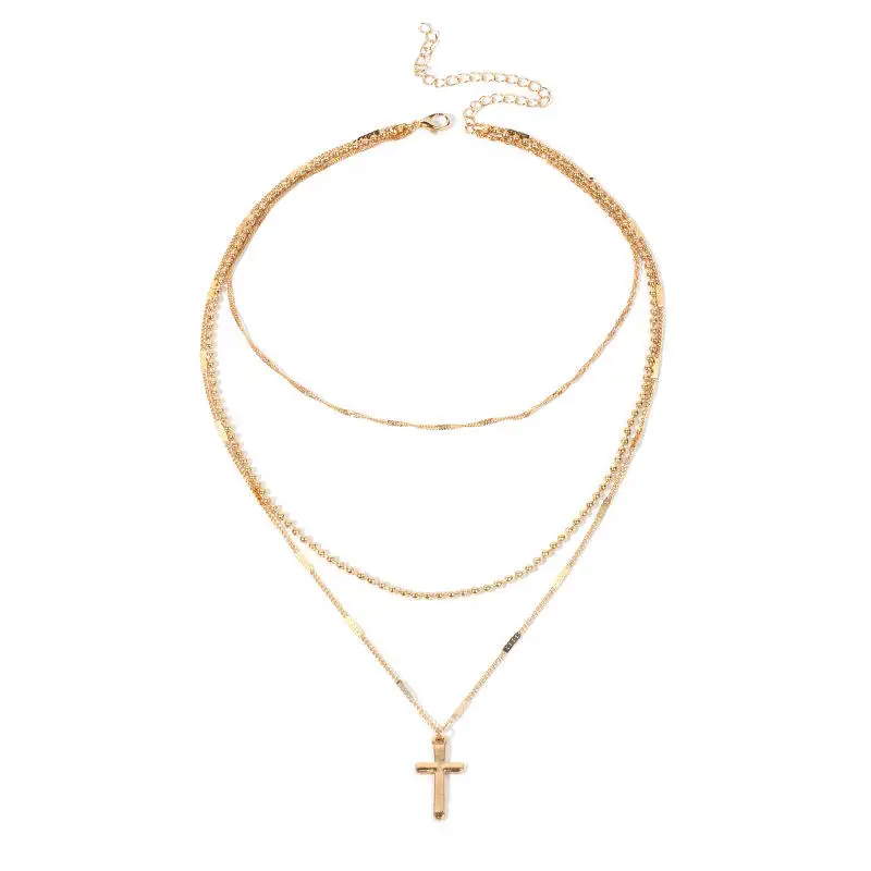 Customized Hot Selling 3 Layer Cross Alloy Individual Package Locket Jewelry Women Sexy Necklace