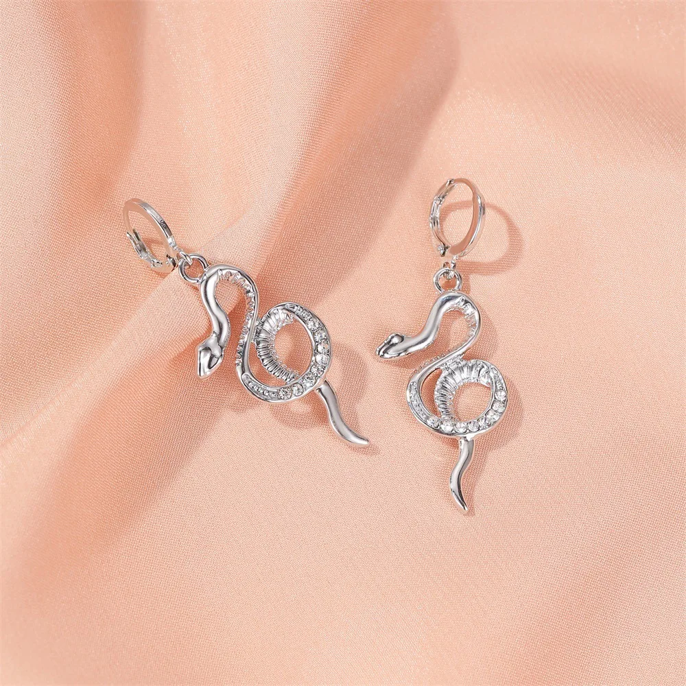 Snake Fashion Rhinestone Gold and Silver Plated Personality Gift Earrings for Women