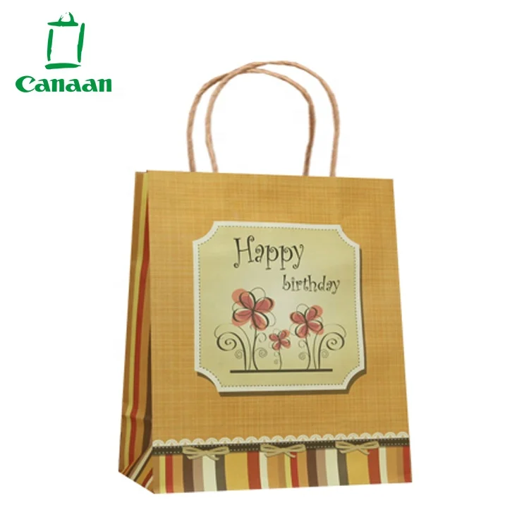 
Eco-Friendly Happy Birthday Printed Logo Colorful Birthday Gift Paper Bag With Twisted Paper Handle 